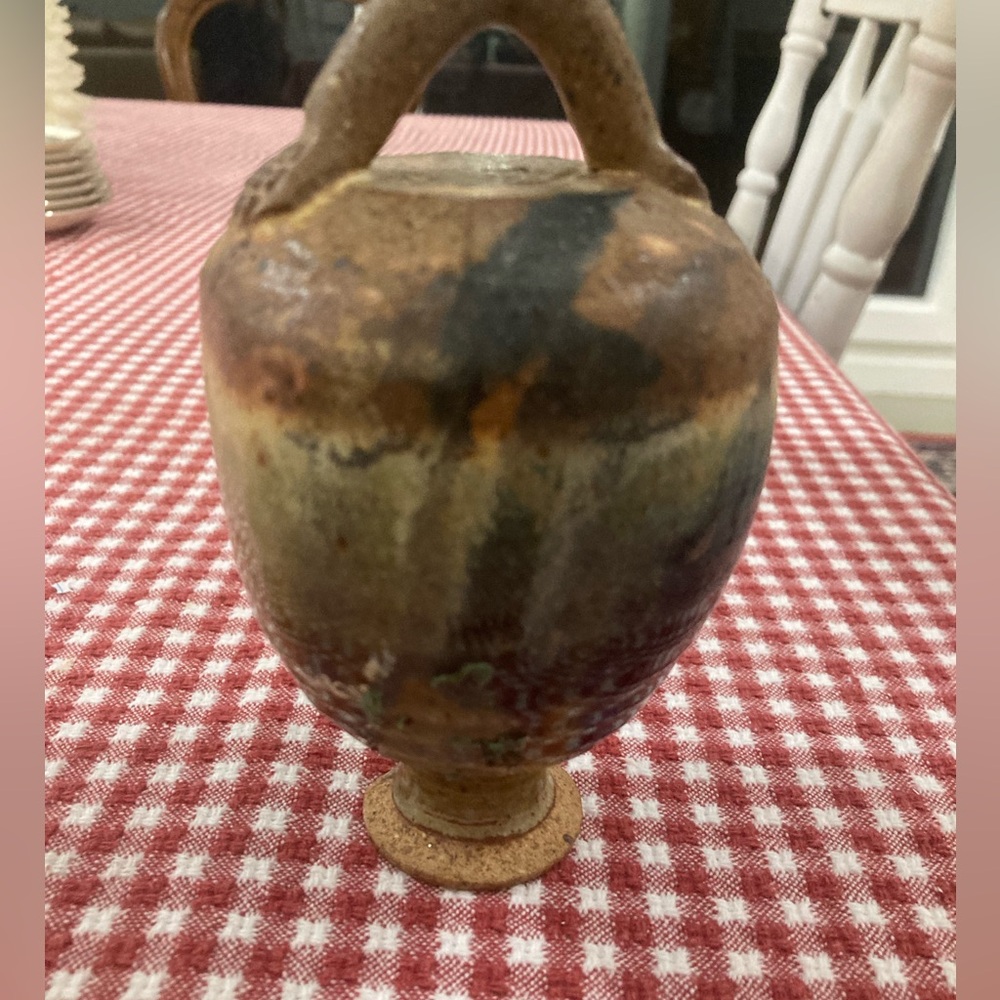 Artisan Multicolor handmade pottery hummingbird feeder.  Vintage.